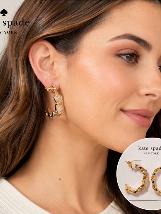 kate spade Jewelry - Kate Spade New York Gold Tone Pavé Heart Statement Hoop Earrings